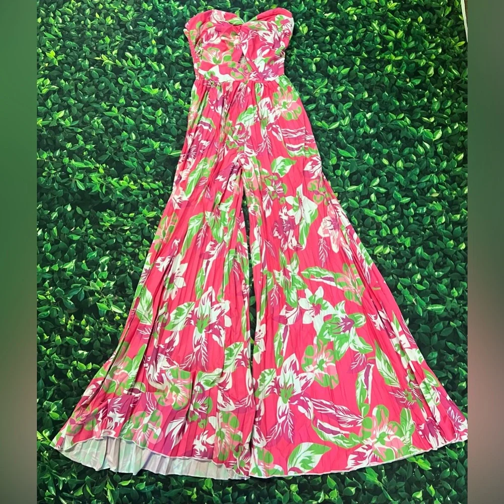 PINK Floral Tube Jumpsuit Flare Bottoms Never Worn - Picture 4 of 7